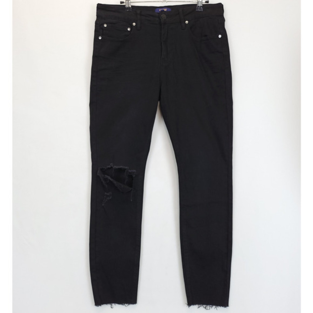 Cavalli Class Black Mid Rise Jeans Ultra Slim Women 30 Distressed Raw Hem Edgy